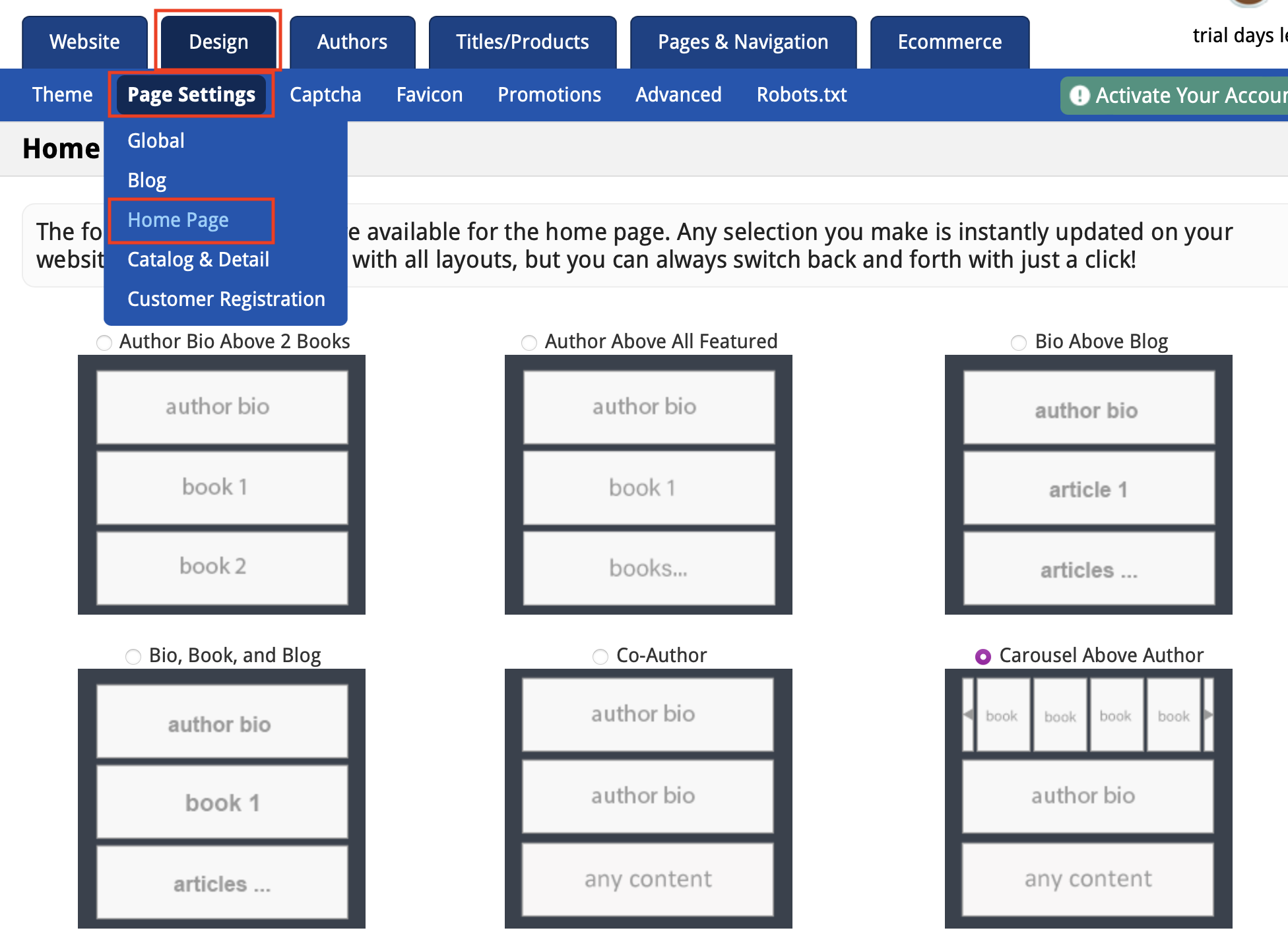 Home Page Layouts Pub Site Help